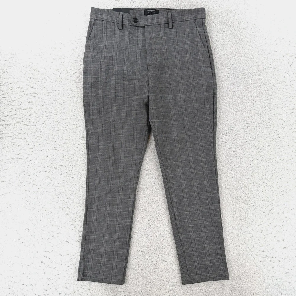 Banana Republic Grayson Dress Pants Mens 30x30 (30x27) Gray Slim Tapered Plaid